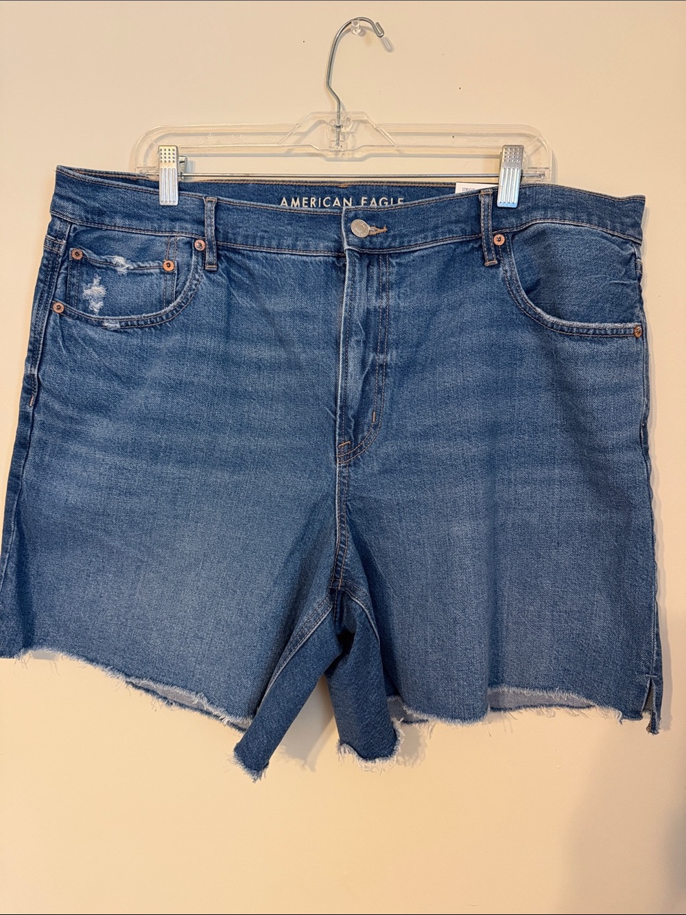 American Eagle Outfitters Raw-Hem Denim Shorts in Medium Blue